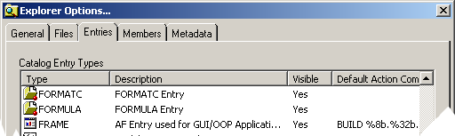 SAS Explorer Options dialog for Catalog Entries