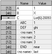 Names and  Values of items in SCL List of interest, with a list item expanded