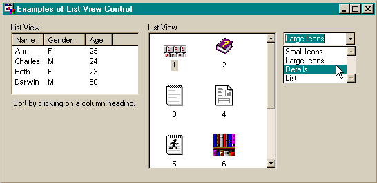Sample uses of List View Control