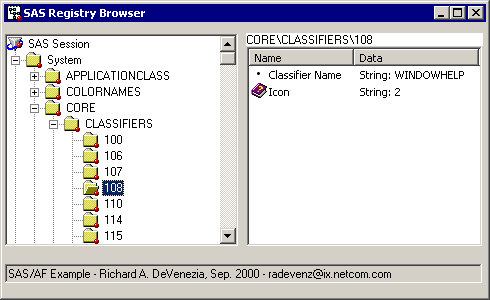 Screen shot of the SAS Registry Browser in action