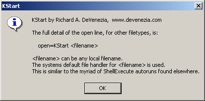 Screenshot of KStart help dialog