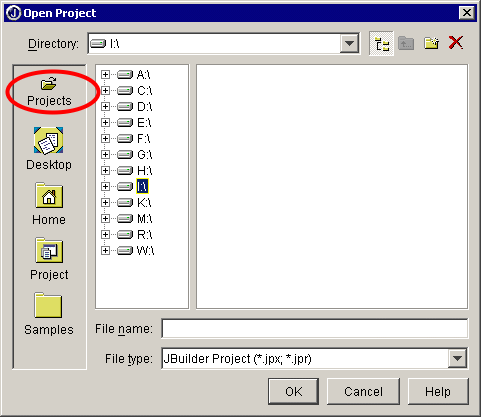 JBuilder file dialog with a customized favorite
